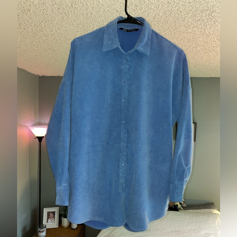 Zara Azure Blue Oversize Button-Down (XS) - Picture 1 of 5